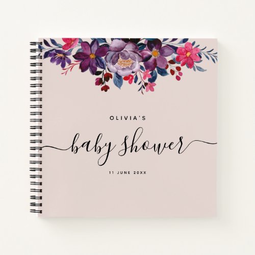 Elegant Blush Pink Floral Baby Shower Guest Notebook