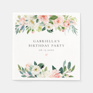 Elegant Blush Pink Floral Birthday Party Napkins