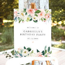 Elegant Blush Pink Floral Birthday Party Welcome