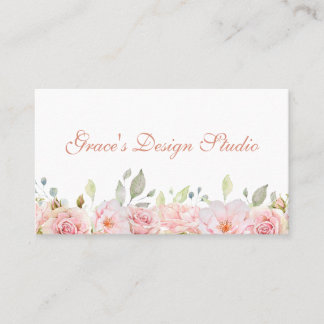 Elegant Blush Pink Floral Border Business Card