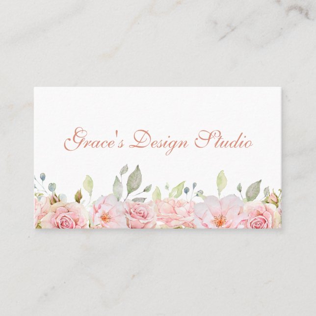 Elegant Blush Pink Floral Border Business Card (Front)