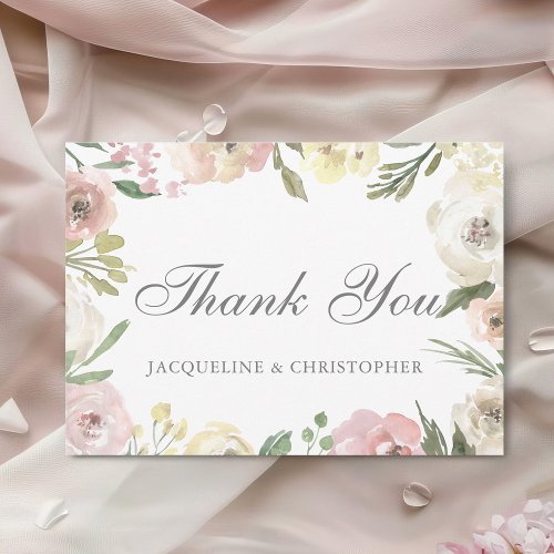 Elegant Blush Pink Floral Border Spring Wedding  Thank You Card