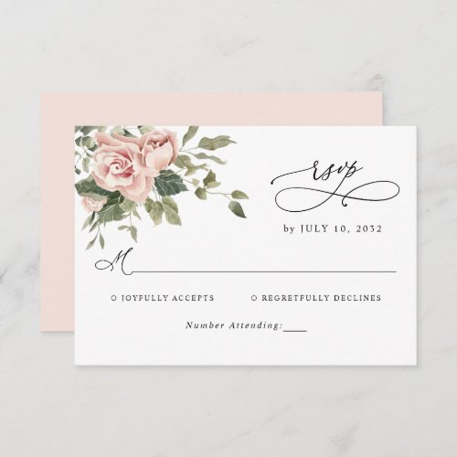 Elegant Blush Pink Floral Botanical Wedding RSVP