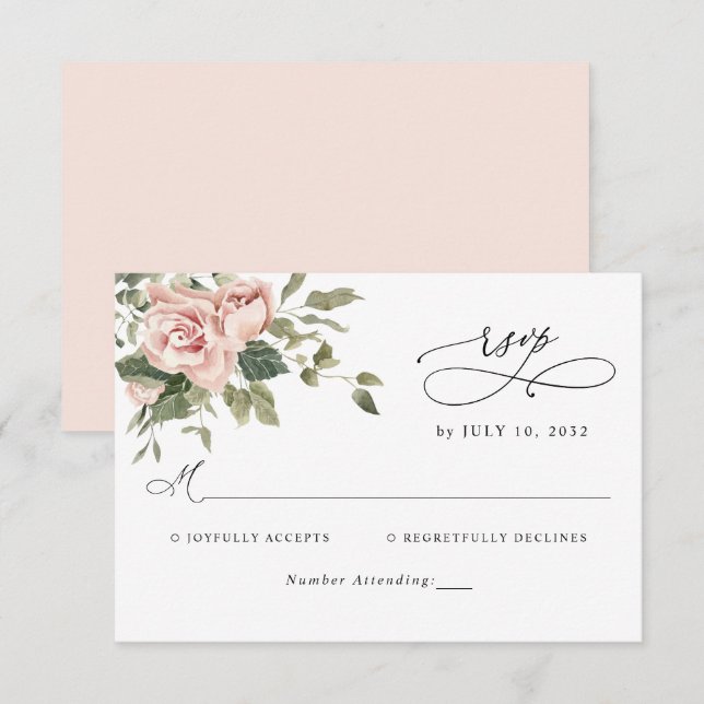 Elegant Blush Pink Floral Botanical Wedding RSVP Card (Front/Back)
