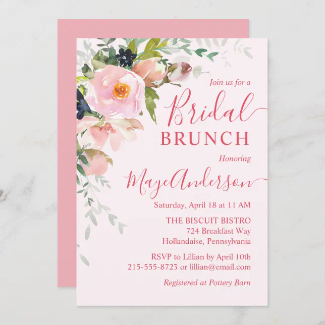 Elegant Blush Pink Floral Bouquet Bridal Brunch Invitation Zazzle