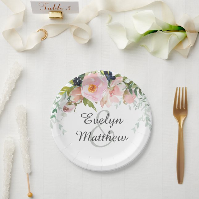 Elegant Blush Pink Floral Bouquet Bridal Shower Paper Plates (Wedding)