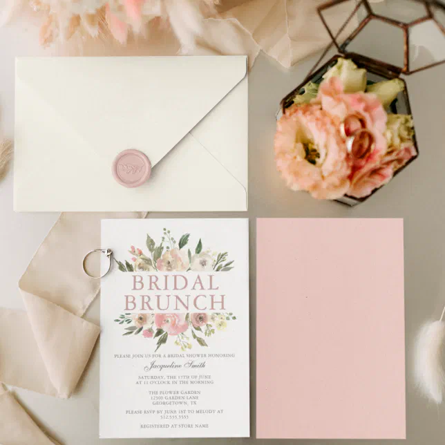 Elegant Blush Pink Floral Bridal Brunch Shower Invitation Zazzle