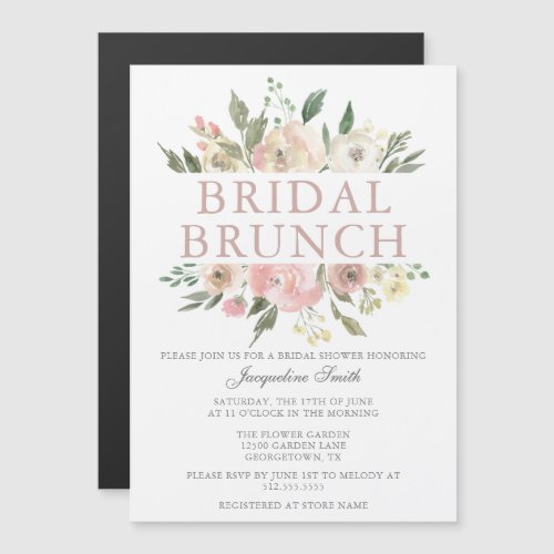 Elegant Blush Pink Floral Bridal Brunch Shower Magnetic Invitation