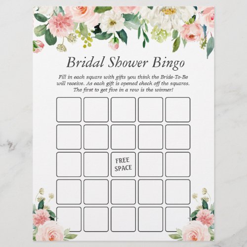 Elegant Blush Pink Floral Bridal Shower Bingo Game Flyer