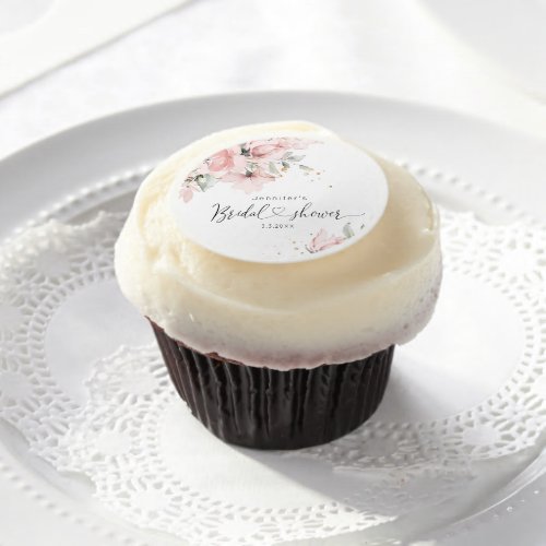 Elegant Blush pink floral bridal shower Edible Frosting Rounds