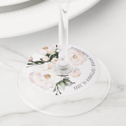 Elegant Blush Pink Floral Bridal Shower Favor Wine Glass Tag