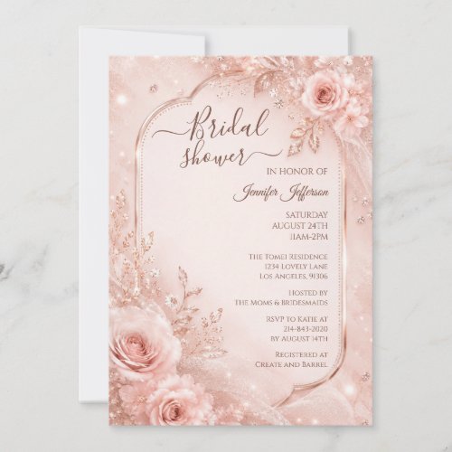 Elegant Blush Pink Floral Bridal Shower Invitation