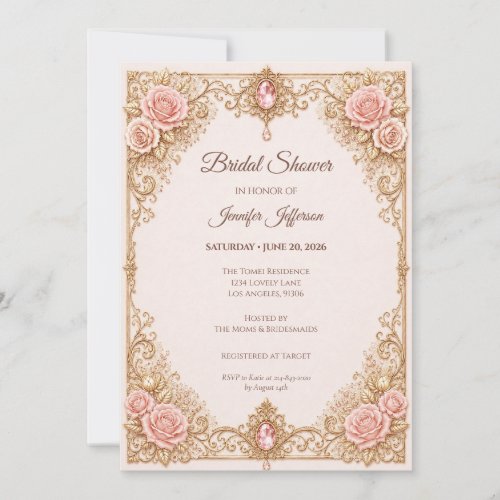 Elegant Blush Pink Floral Bridal Shower Invitation