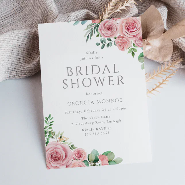 Elegant Blush Pink Floral Bridal Shower Invitation Zazzle