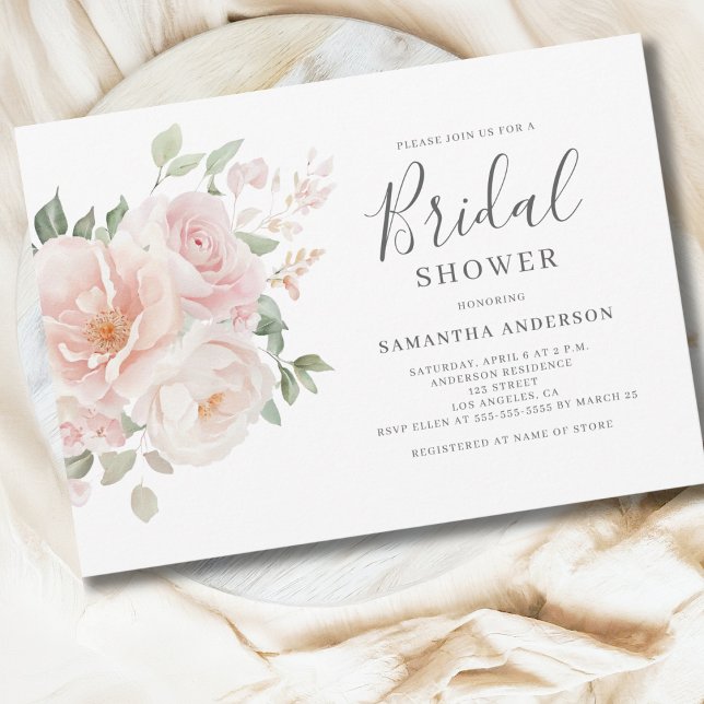 Elegant Blush Pink Floral Bridal Shower  Invitation (Creator Uploaded)