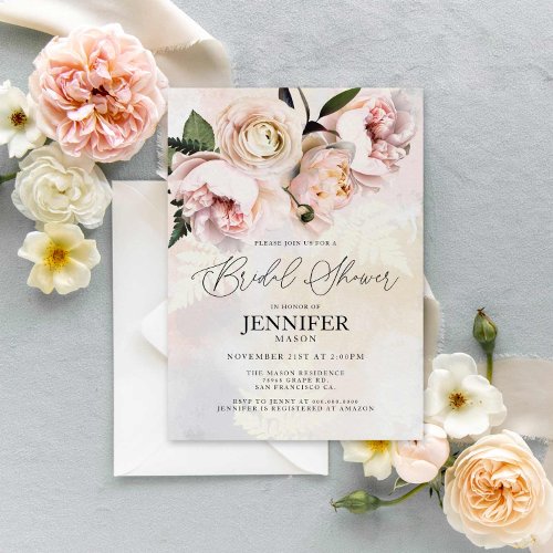Elegant Blush Pink Floral Bridal Shower Invitation