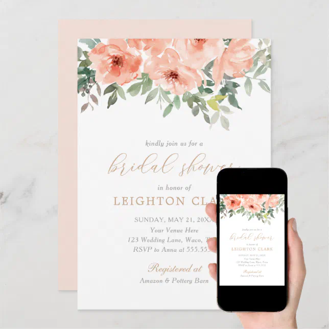 Elegant Blush Pink Floral Bridal Shower Invitation Zazzle