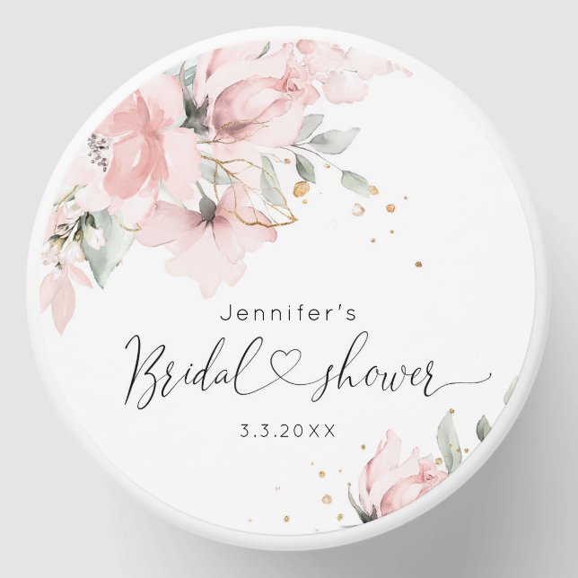 Elegant Blush pink floral bridal shower Mini Candle Favors (Front)