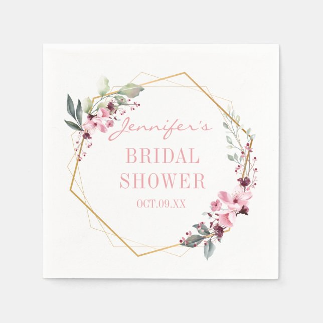 Elegant Blush Pink Floral Bridal Shower Napkins (Front)