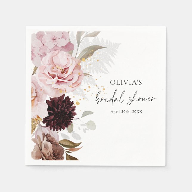 Elegant Blush Pink Floral Bridal Shower  Napkins (Front)