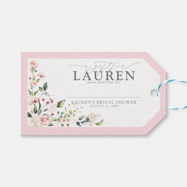 Elegant Blush Pink Floral Bridal Shower No Wrap Gift Tags | Zazzle
