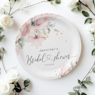 Elegant Blush pink floral bridal shower Paper Plates