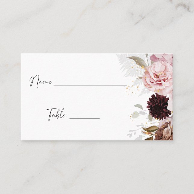 Elegant Blush Pink Floral Bridal Shower Place Card (Front)