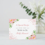 Elegant Blush Pink Floral Bridal Shower Recipe Postcard (Standing Front)