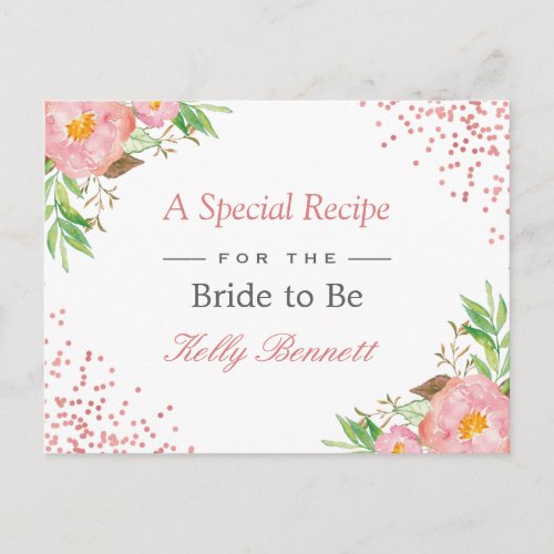 Elegant Blush Pink Floral Bridal Shower Recipe Postcard