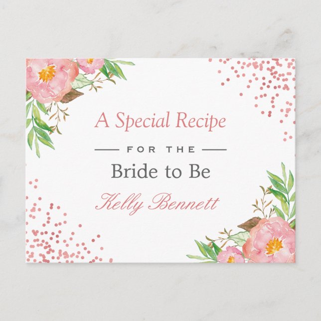 Elegant Blush Pink Floral Bridal Shower Recipe Postcard (Front)