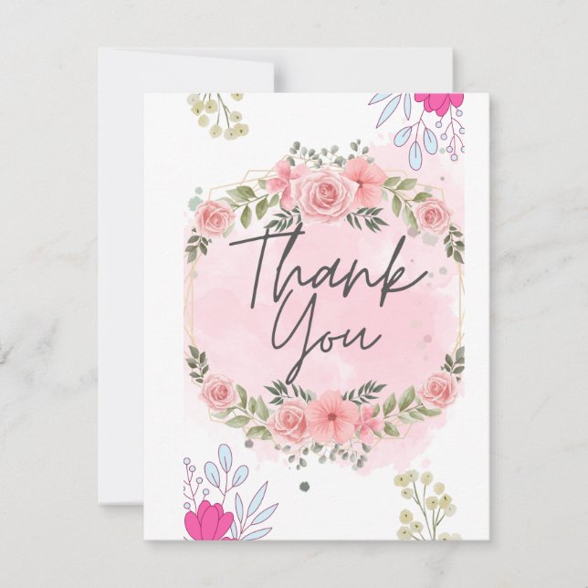 Elegant Blush Pink Floral Bridal Shower Thank You  Card (Front)