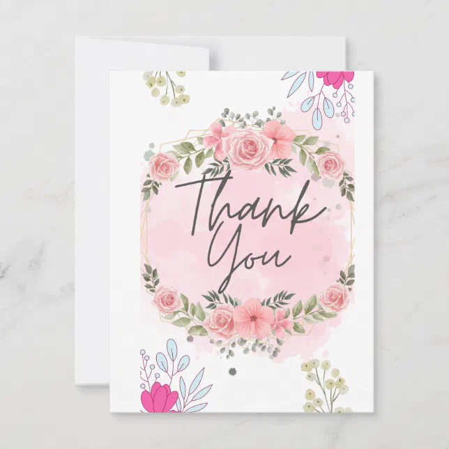 Elegant Blush Pink Floral Bridal Shower Thank You Card | Zazzle