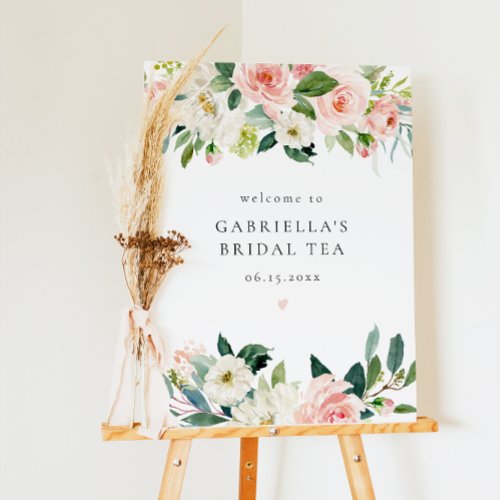 Elegant Blush Pink Floral Bridal Tea Welcome Foam Board