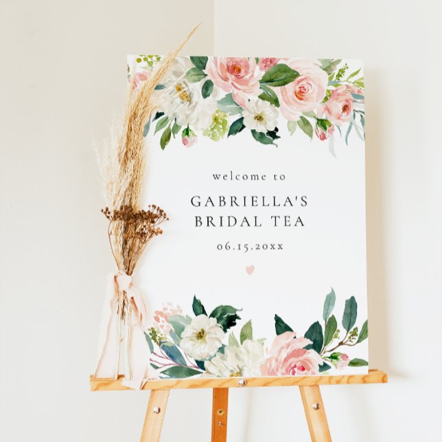 Elegant Blush Pink Floral Bridal Tea Welcome Foam Board (Creator Uploaded)