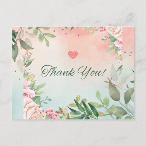 Elegant Blush Pink Floral Bridal thank you card