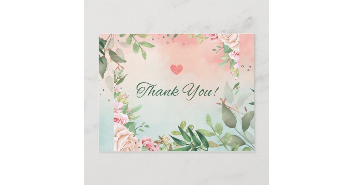 Elegant Blush Pink Floral Bridal thank you card | Zazzle