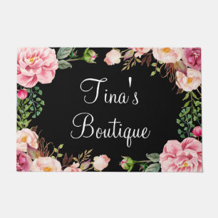 Elegant Blush Pink Floral Business Welcome Doormat