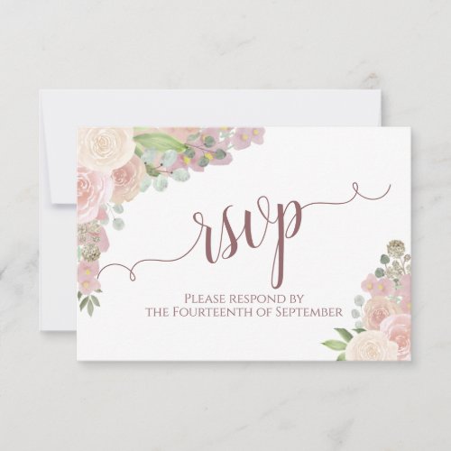 Elegant Blush Pink Floral Calligraphy Wedding RSVP Card