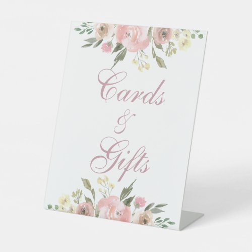 Elegant Blush Pink Floral Cards and Gifts Wedding Pedestal Sign