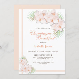 Elegant Blush Pink Floral Champagne Breakfast Invitation