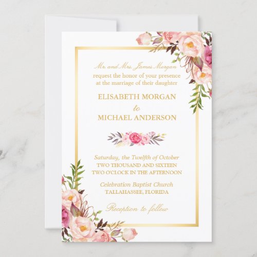 (BrideÃ¢â‚¬â„¢s Parents) Elegant Floral Chic Gold Wedding Card