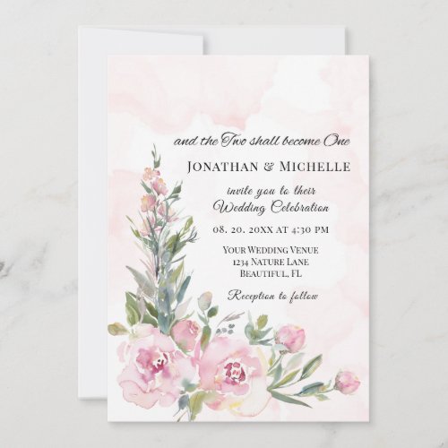 Elegant Blush Pink Floral Christian Wedding Invitation