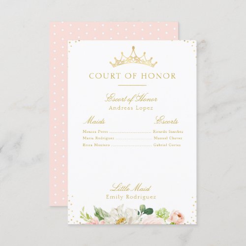 Elegant blush pink floral court of honor card