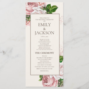 Elegant Blush Pink Floral Cream Wedding Program