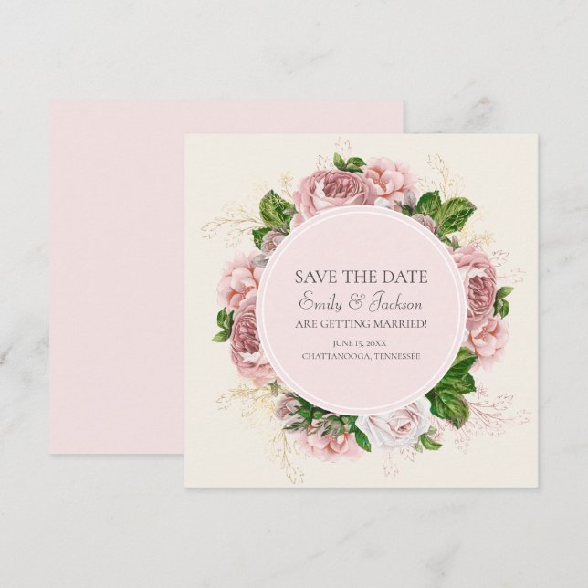 Elegant Blush Pink Floral Cream Wedding Save Date Invitation (Front/Back)