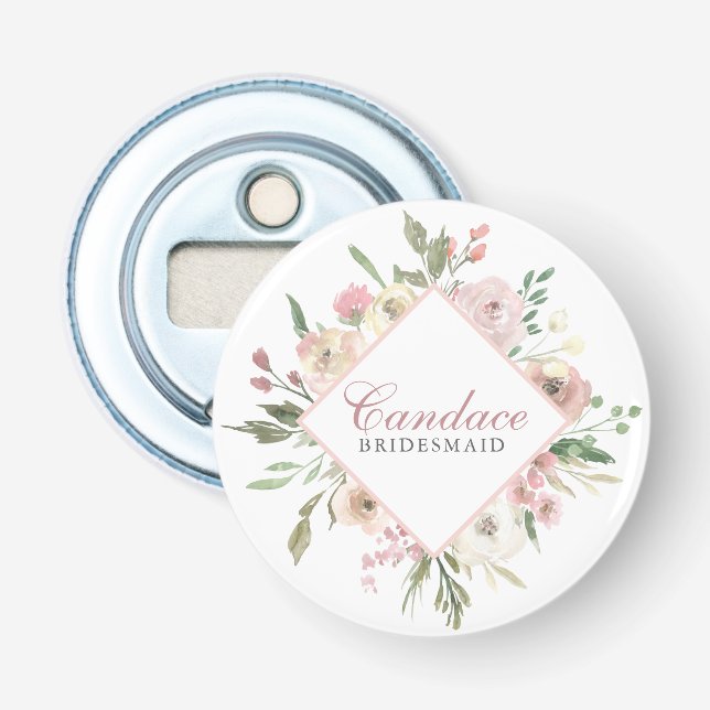 Elegant Blush Pink Floral Custom Bridal Party Bottle Opener (Front)