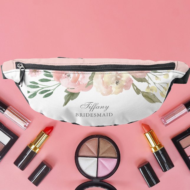 Elegant Blush Pink Floral Custom Bridal Party Fanny Pack (Creator Uploaded)