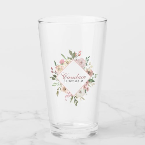 Elegant Blush Pink Floral Custom Bridal Party Glass