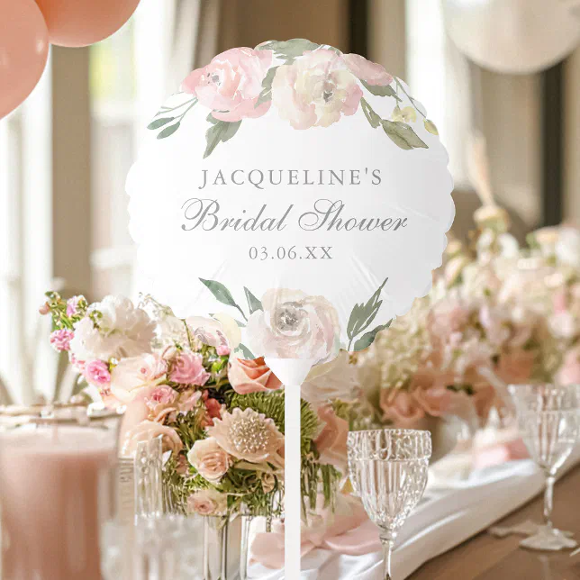 Elegant Blush Pink Floral Custom Bridal Shower Balloon | Zazzle