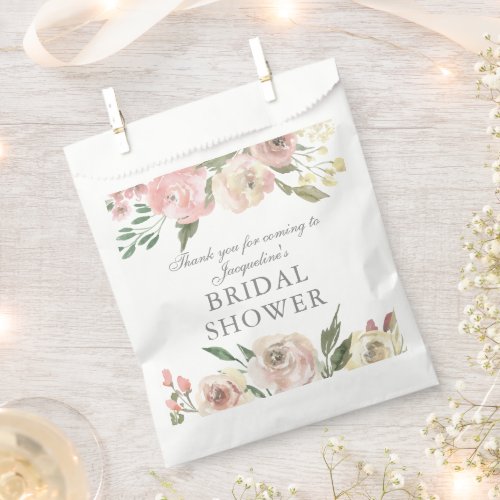 Elegant Blush Pink Floral Custom Bridal Shower Favor Bag